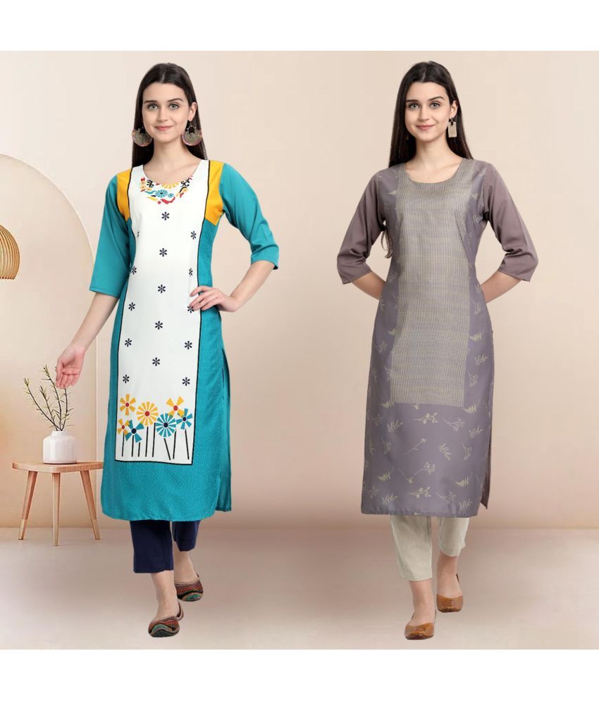     			Ethnicbasket Pack of 2 Crepe Printed Straight Women's Kurti - ( Multicolor4 )