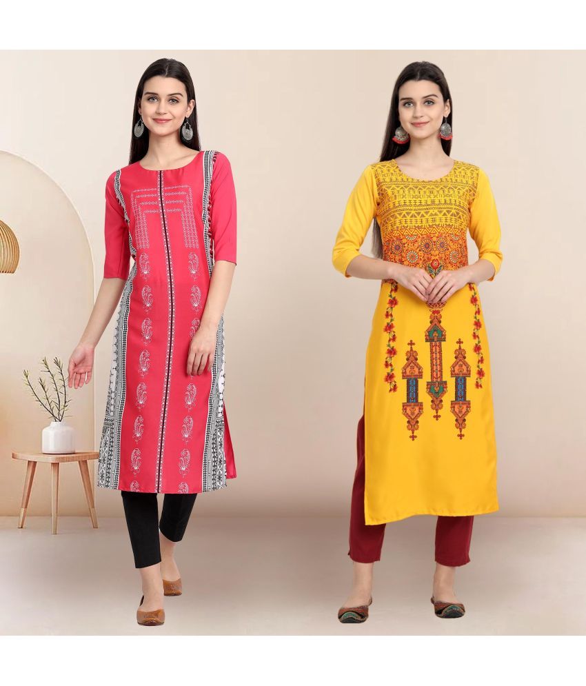     			Ethnicbasket Pack of 2 Crepe Printed Straight Women's Kurti - ( Multicolor2 )