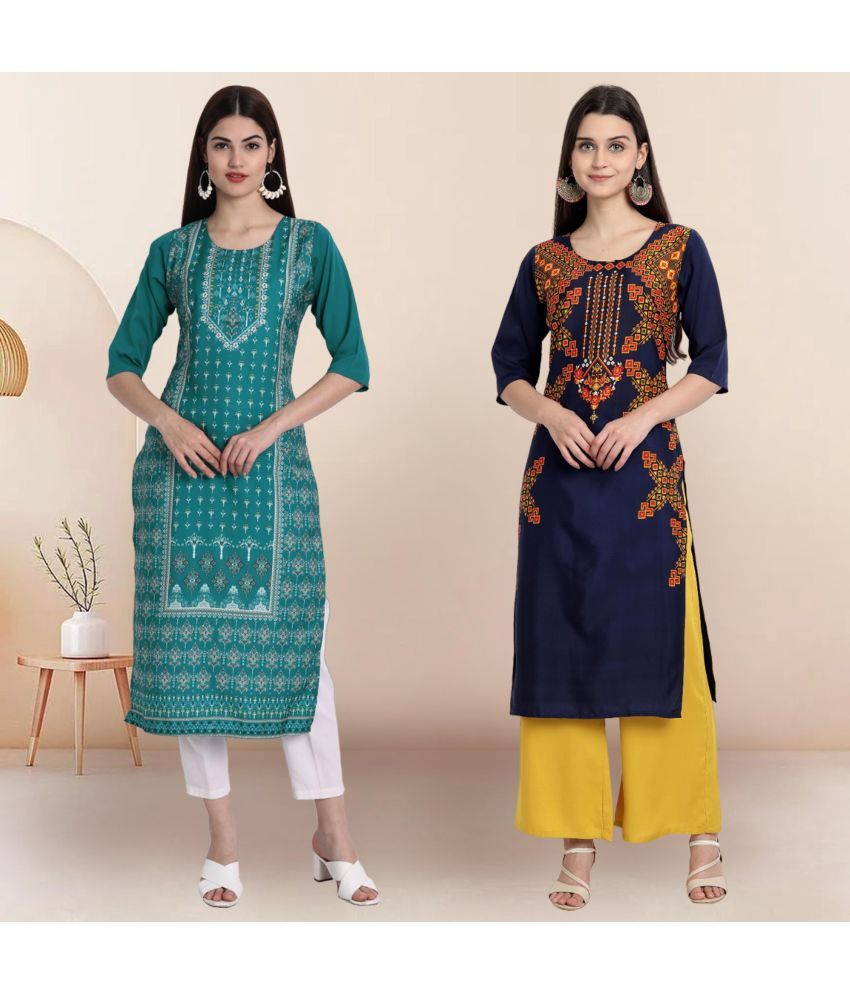     			Ethnicbasket Pack of 2 Crepe Printed Straight Women's Kurti - ( Multicolor2 )