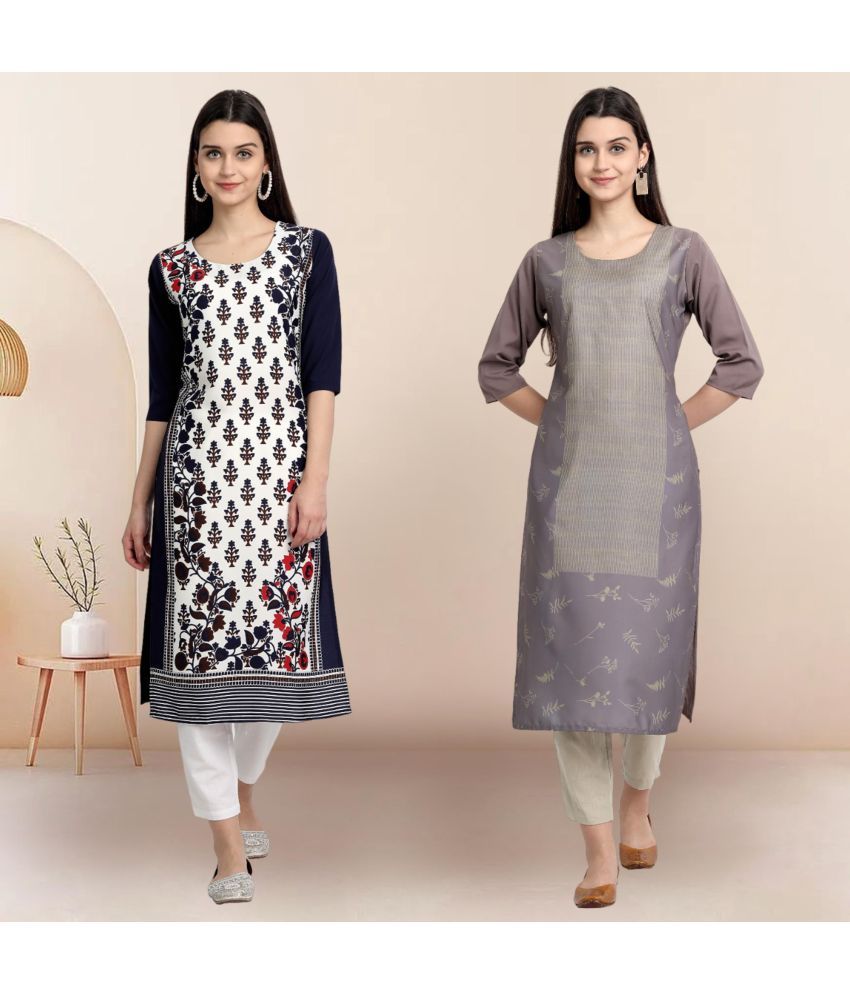     			Ethnicbasket Pack of 2 Crepe Printed Straight Women's Kurti - ( Multicolor )