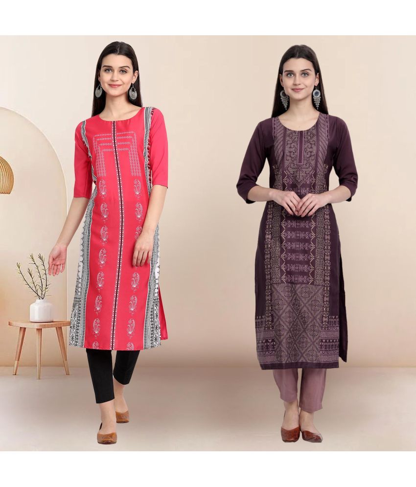     			Ethnicbasket Pack of 2 Crepe Printed Straight Women's Kurti - ( Multicolor4 )