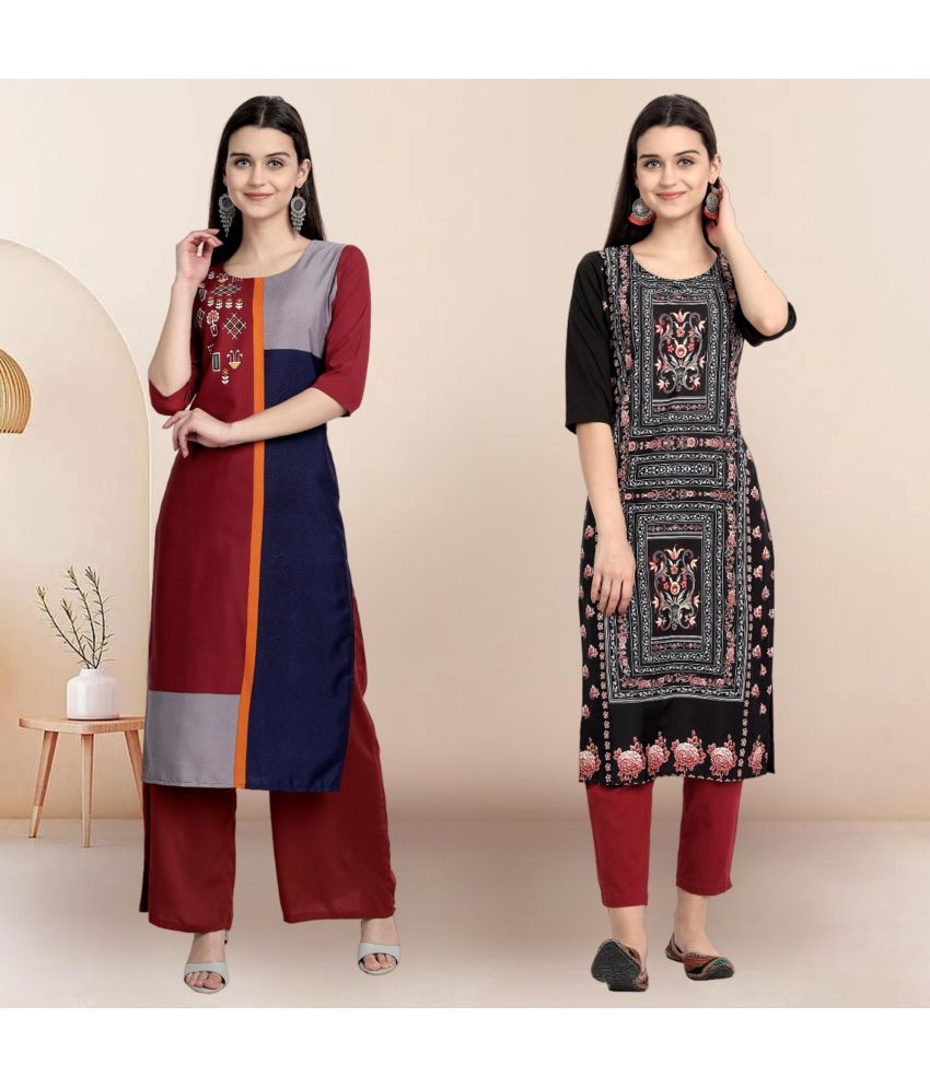     			Ethnicbasket Pack of 2 Crepe Printed Straight Women's Kurti - ( Multicolor2 )