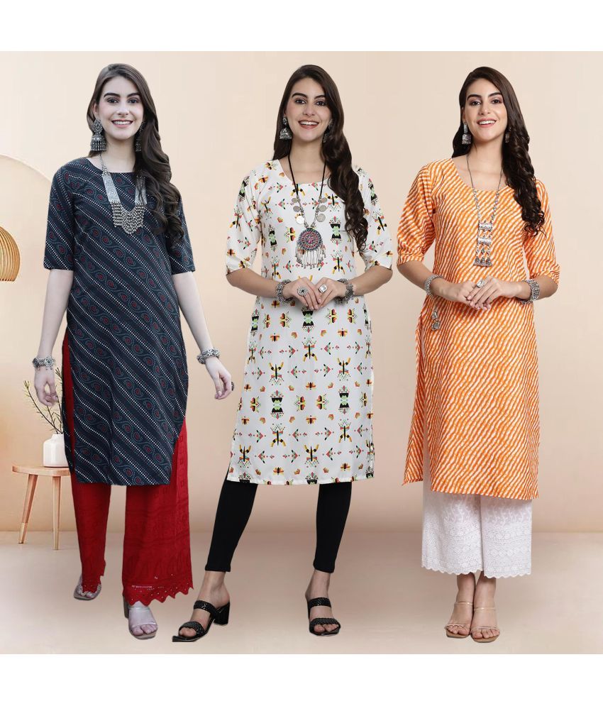     			Ethnicbasket Pack of 3 Crepe Printed Straight Women's Kurti - ( Multicolor4 )