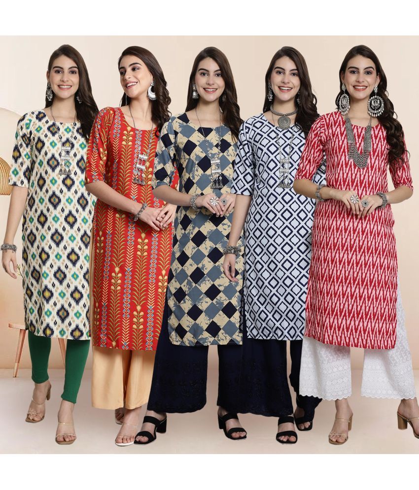     			Ethnicbasket Pack of 5 Crepe Printed Straight Women's Kurti - ( Multicolor2 )