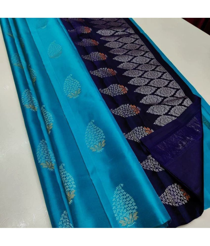     			JULEE Silk Blend Embellished Saree With Blouse Piece ( SkyBlue , Pack of 1 )