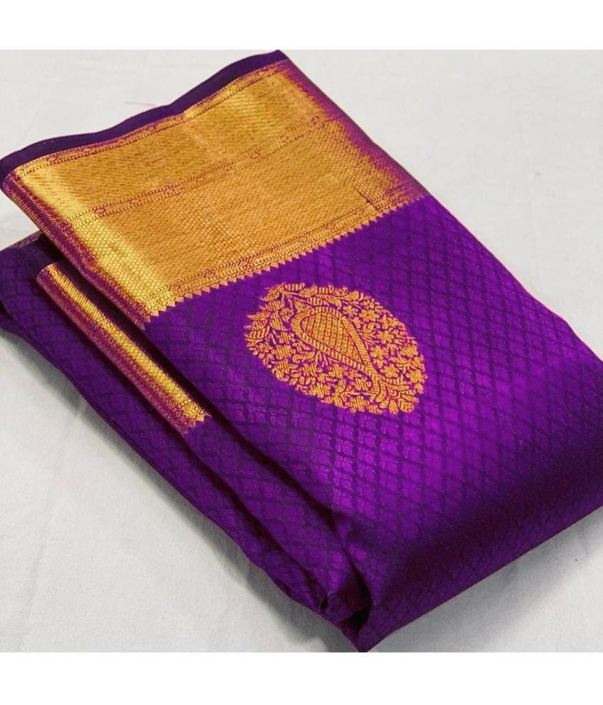     			Lady Shopi Silk Blend Embellished Saree With Blouse Piece ( Purple , Pack of 1 )