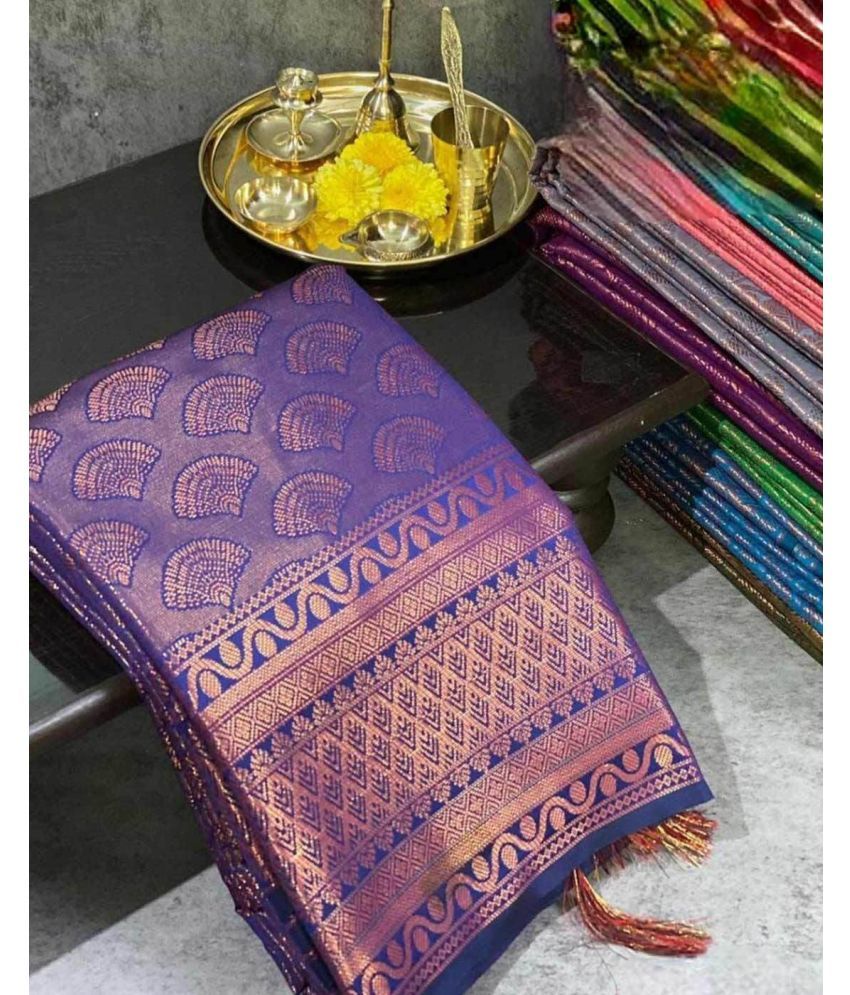     			Lady Shopi Silk Blend Embellished Saree With Blouse Piece ( Purple , Pack of 1 )