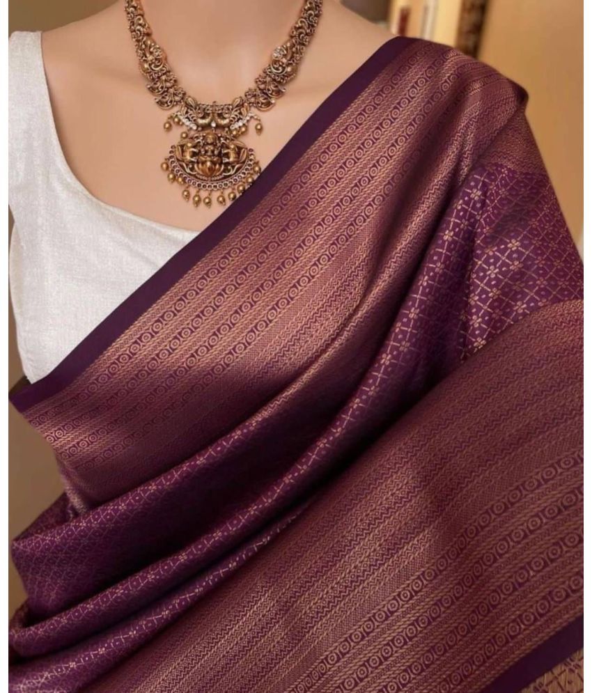     			Lady Shopi Silk Blend Embellished Saree With Blouse Piece ( Purple , Pack of 1 )