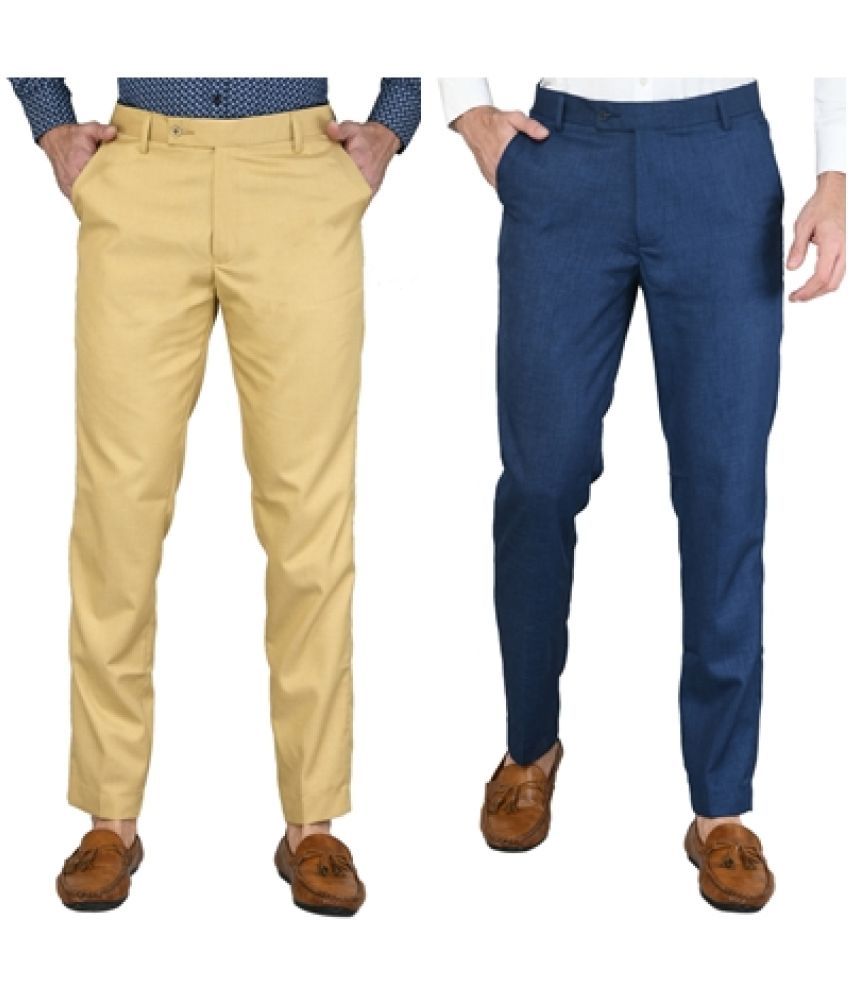     			SAM & JACK Regular Flat Men's Formal Trouser - Multicolored ( Pack of 2 )