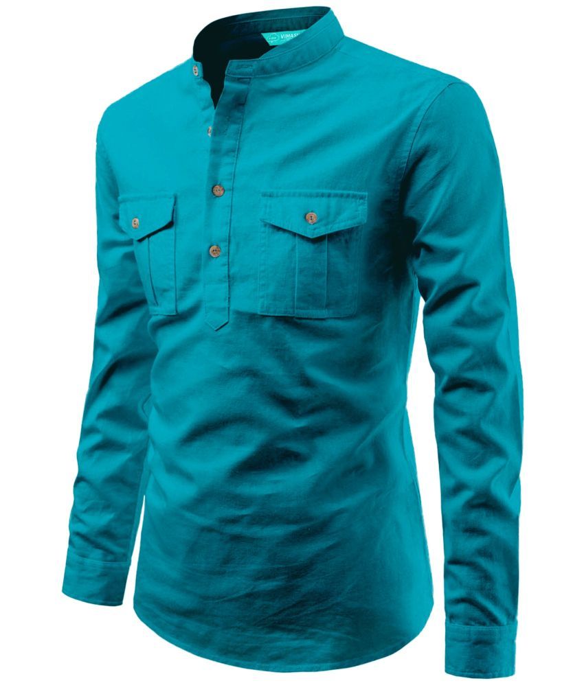     			VIMASUTI Turquoise Cotton Blend Men's Regular Kurta ( Pack of 1 )