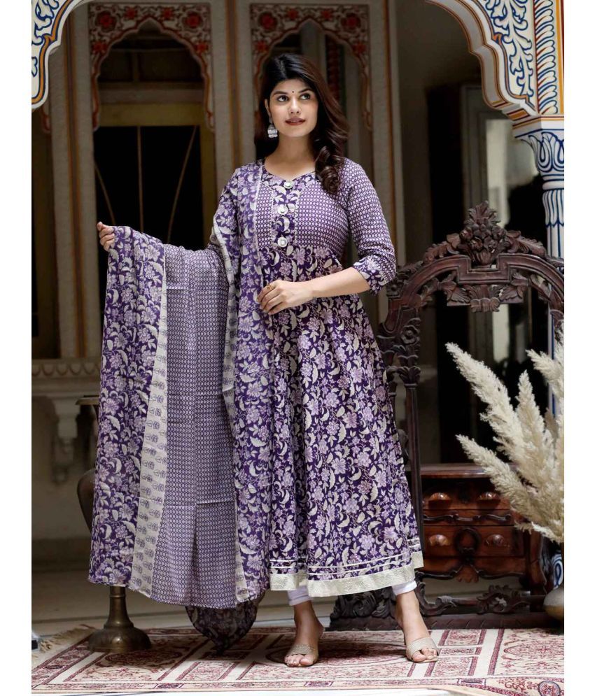     			miravan Pack of 1 Cotton Printed Anarkali Women's Kurti - ( Purple )