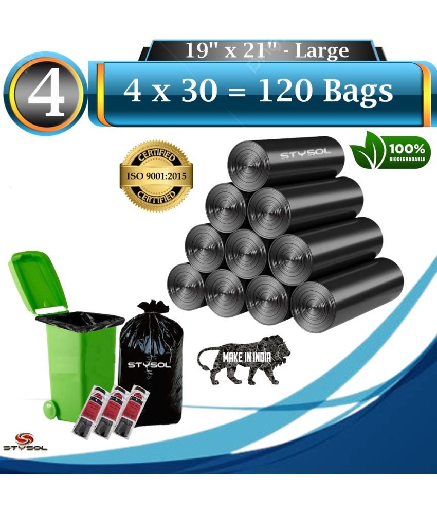     			120 Bags (4 Rolls) Premium Biodegradable Garbage Bags 19 X 21 Inches (Medium Size)  Dustbin Bag/Trash Bag - Black Color