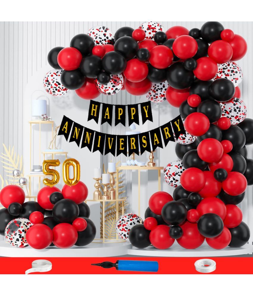     			CRAZYKART 50th Happy Anniversary Decoration Items Kit Combo For Wedding Party Decoration Pack Of 111 Pcs Red Black