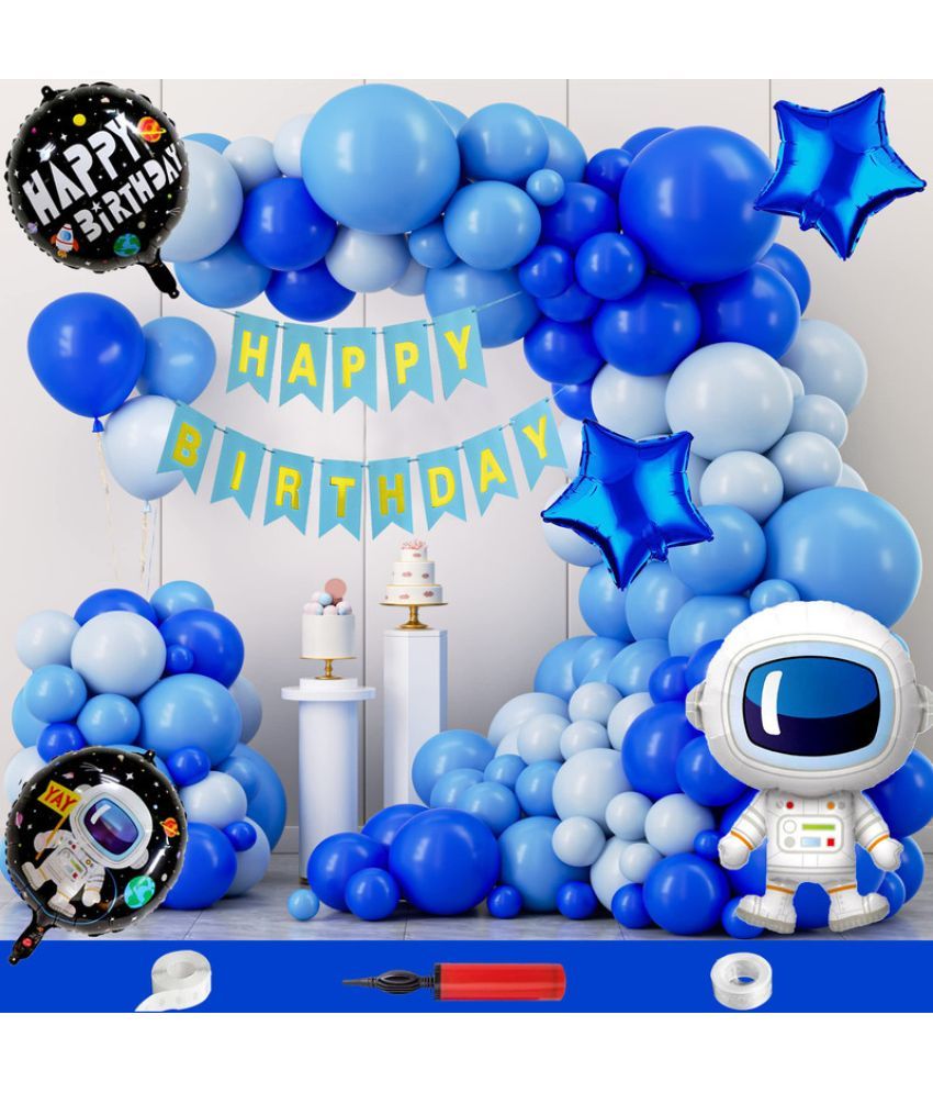     			CRAZYKART Astronaut Space Boy Theme  Birthday Decoration Items For Boys Party Decoration Kit Balloon Combo Pack Of 109 Pcs Blue