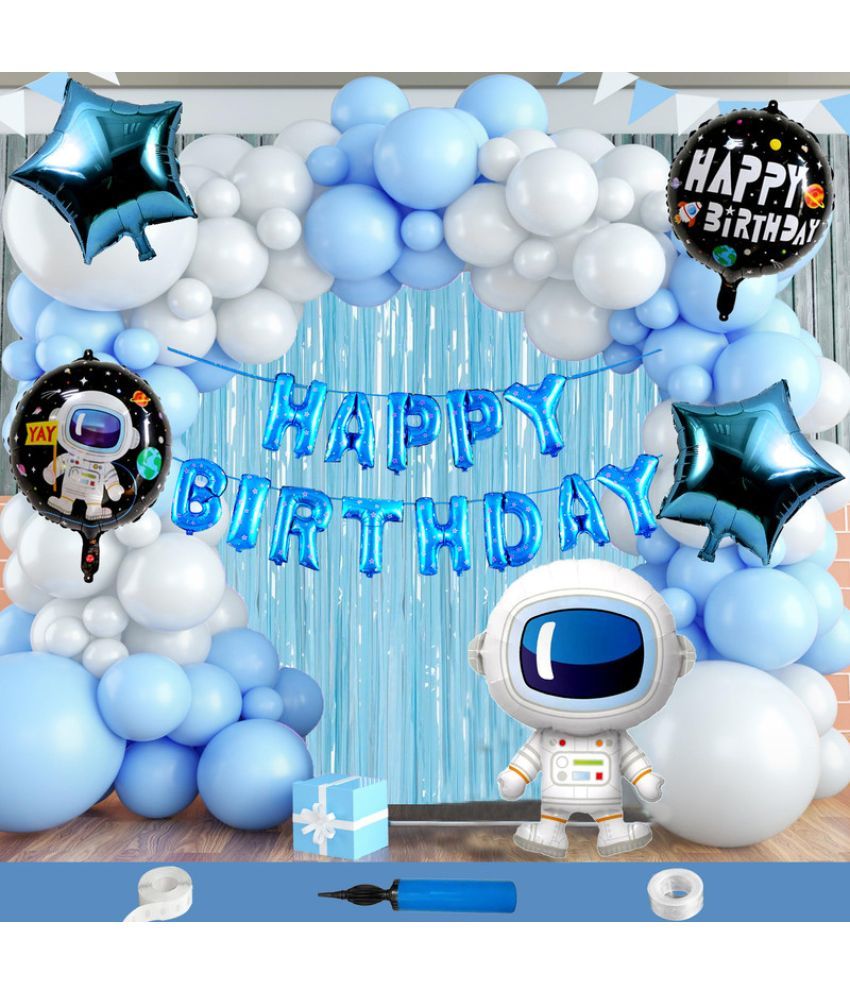     			CRAZYKART Astronaut Space Boy Theme  Birthday Decoration Items For Boys Party Decoration Kit Balloon Combo Pack Of 111 Pcs Blue