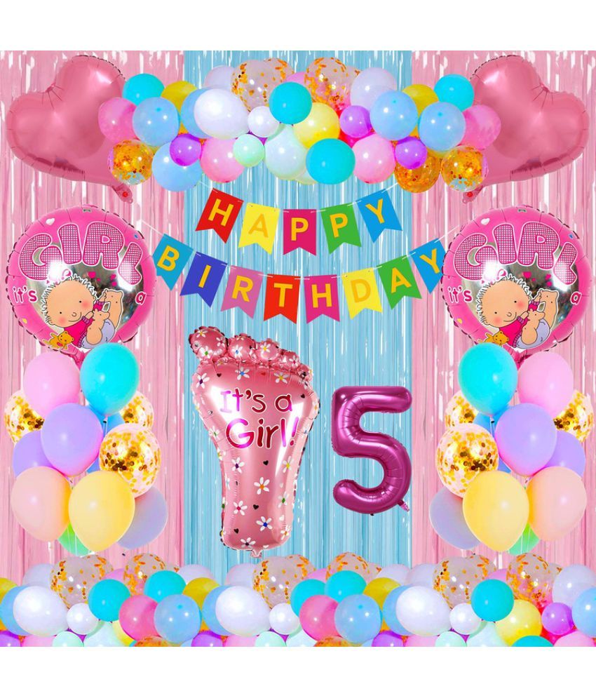     			CRAZYKART Baby Foot Theme Fifth 5th Birthday Decoration Items For Girls Party Decoration Kit Balloon Combo Pack Of 40 Pcs Pink