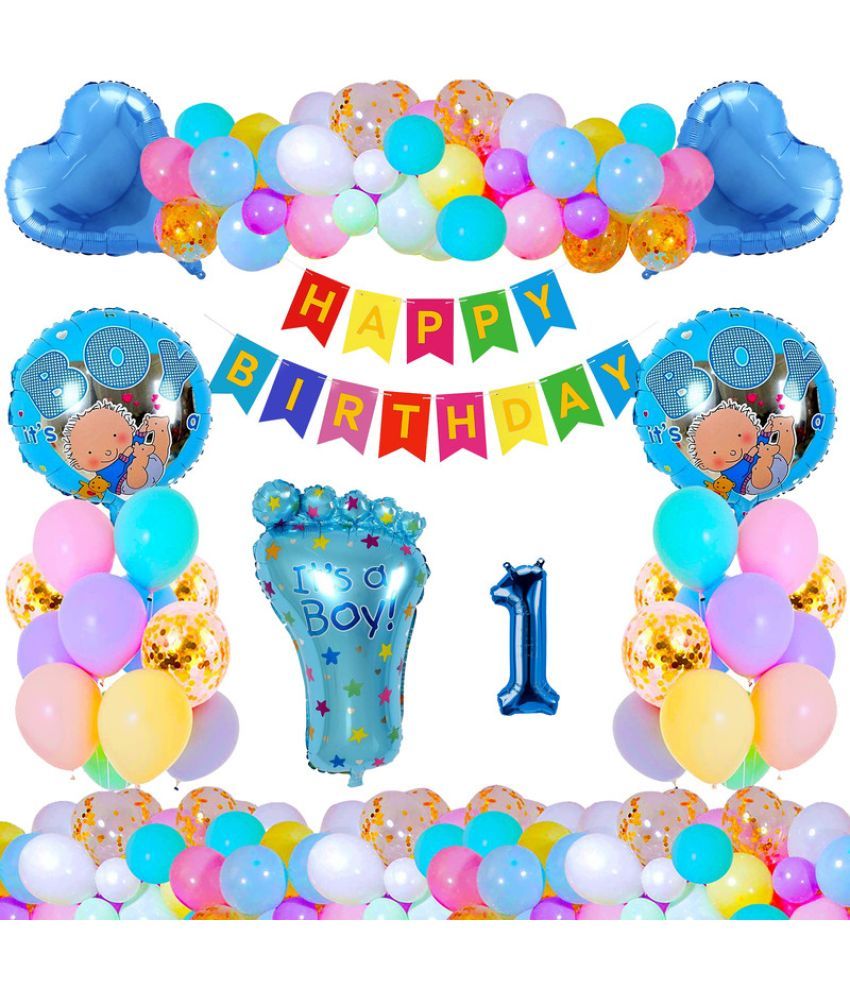     			CRAZYKART Baby Foot Theme First 1st Birthday Decoration Items For Boys Party Decoration Kit Balloon Combo Pack Of 37 Pcs Blue