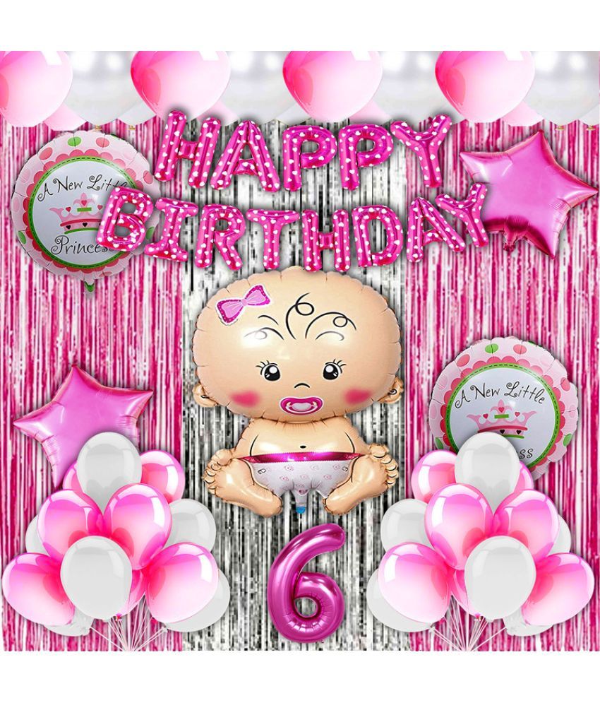     			CRAZYKART Baby Girl Theme Sixth 6th Birthday Decoration Items For Girls Party Decoration Kit Balloon Combo Pack Of 40 Pcs Pink