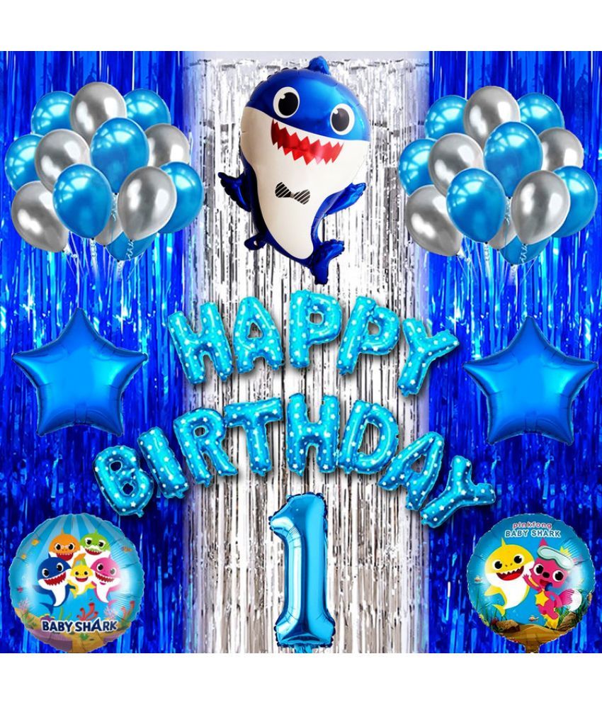     			CRAZYKART Baby Shark Theme First 1st Birthday Decoration Items For Boys Party Decoration Kit Balloon Combo Pack Of 40 Pcs Blue