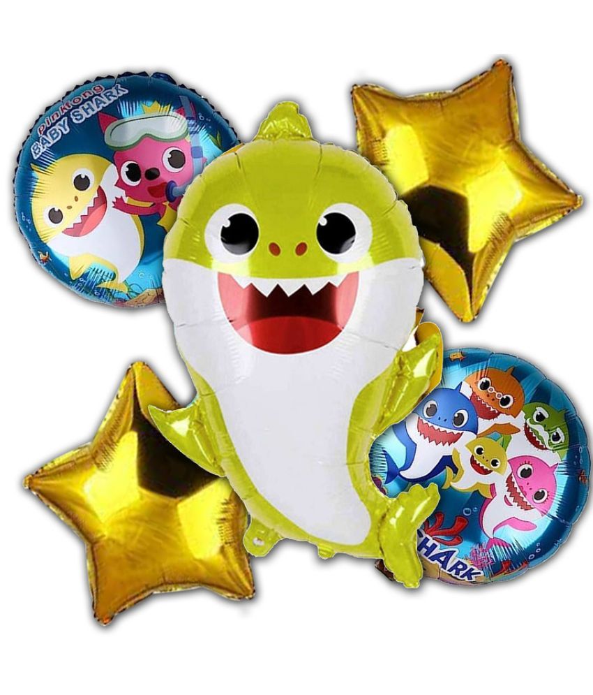     			CRAZYKART Baby Shark Theme Foil Balloon Set For Boys Girls Birthday Party Decoration Items Pack Of 5 Pcs Gold