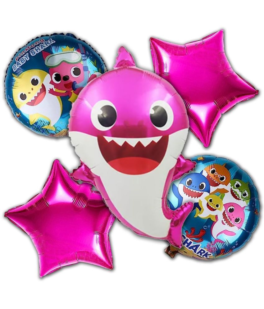     			CRAZYKART Baby Shark Theme Foil Balloon Set For Girls Birthday Party Decoration Items Pack Of 5 Pcs Pink