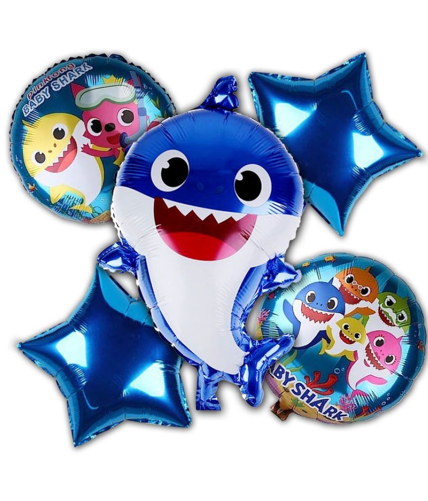     			CRAZYKART Baby Shark Theme Foil Balloon Set For Boys Birthday Party Decoration Items Pack Of 5 Pcs Blue