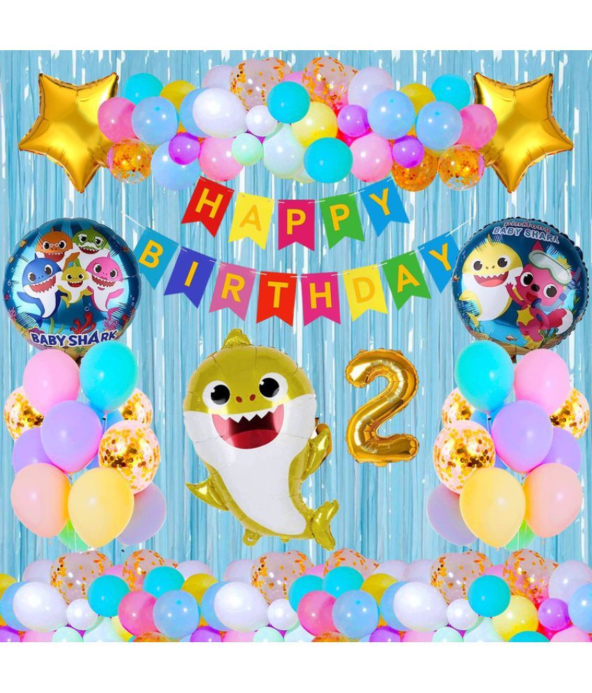     			CRAZYKART Baby Shark Theme Second 2nd Birthday Decoration Items For Boys Party Decoration Kit Balloon Combo Pack Of 39 Pcs Gold