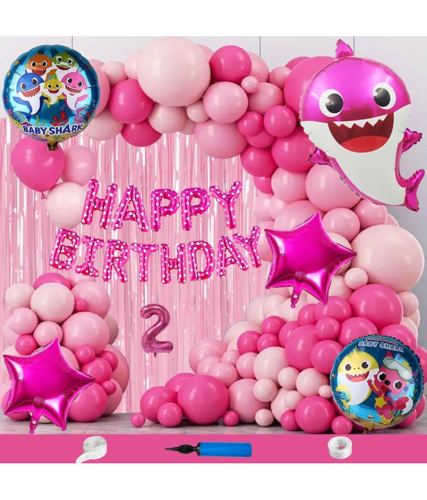     			CRAZYKART Baby Shark Theme Second 2nd Birthday Decoration Items For Girls Party Decoration Kit Balloon Combo Pack Of 112 Pcs Pink