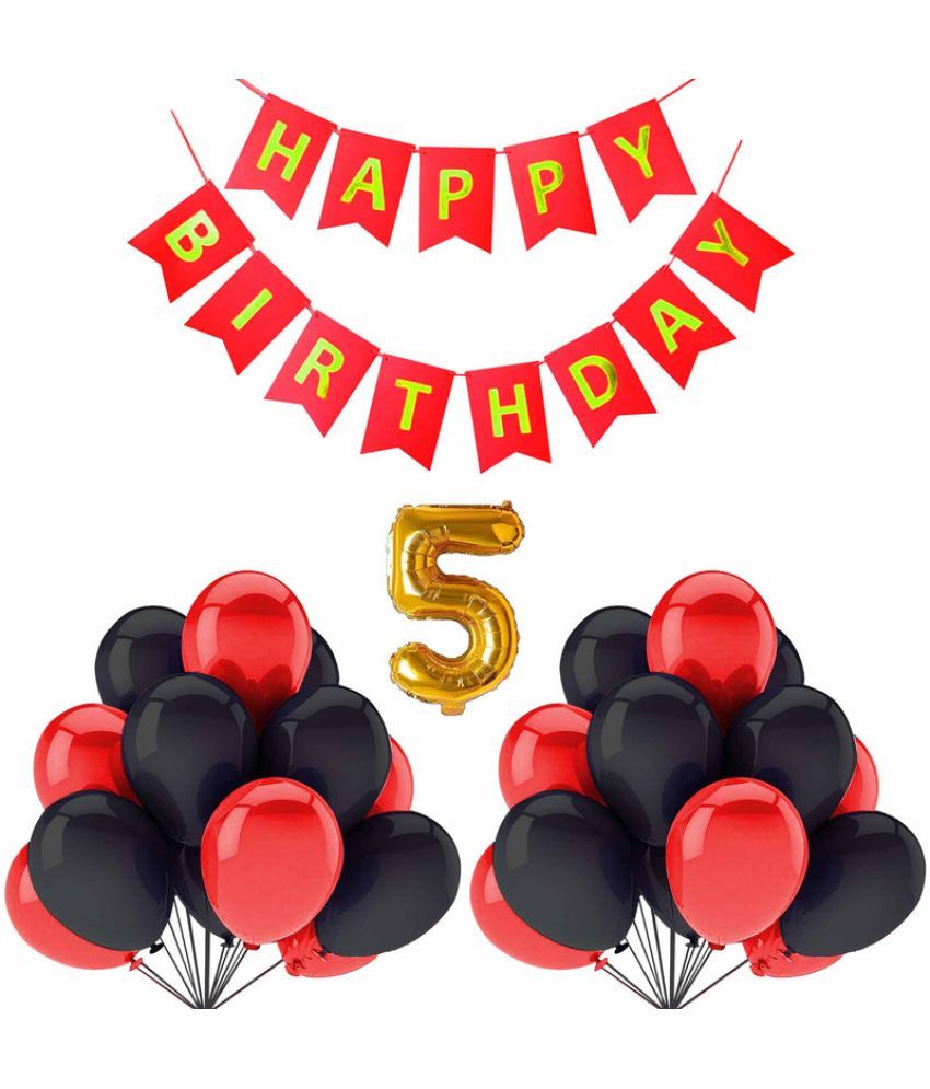     			CRAZYKART Balloon & Banner Theme Fifth 5th Birthday Decoration Items For Girls Party Decoration Kit Balloon Combo Pack Of 32 Pcs Red