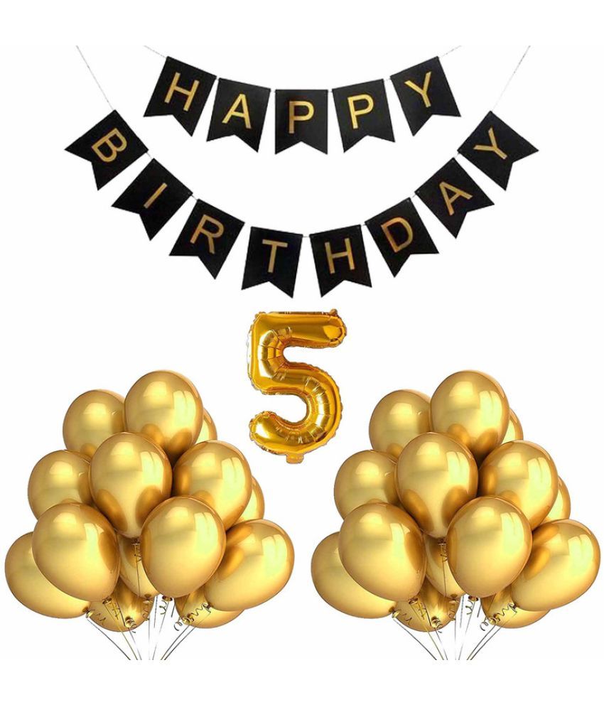     			CRAZYKART Balloon & Banner Theme Fifth 5th Birthday Decoration Items For Boys Party Decoration Kit Balloon Combo Pack Of 32 Pcs Gold