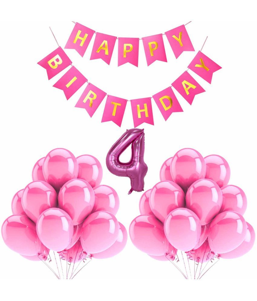     			CRAZYKART Balloon & Banner Theme Fourth 4th Birthday Decoration Items For Girls Party Decoration Kit Balloon Combo Pack Of 32 Pcs Pink