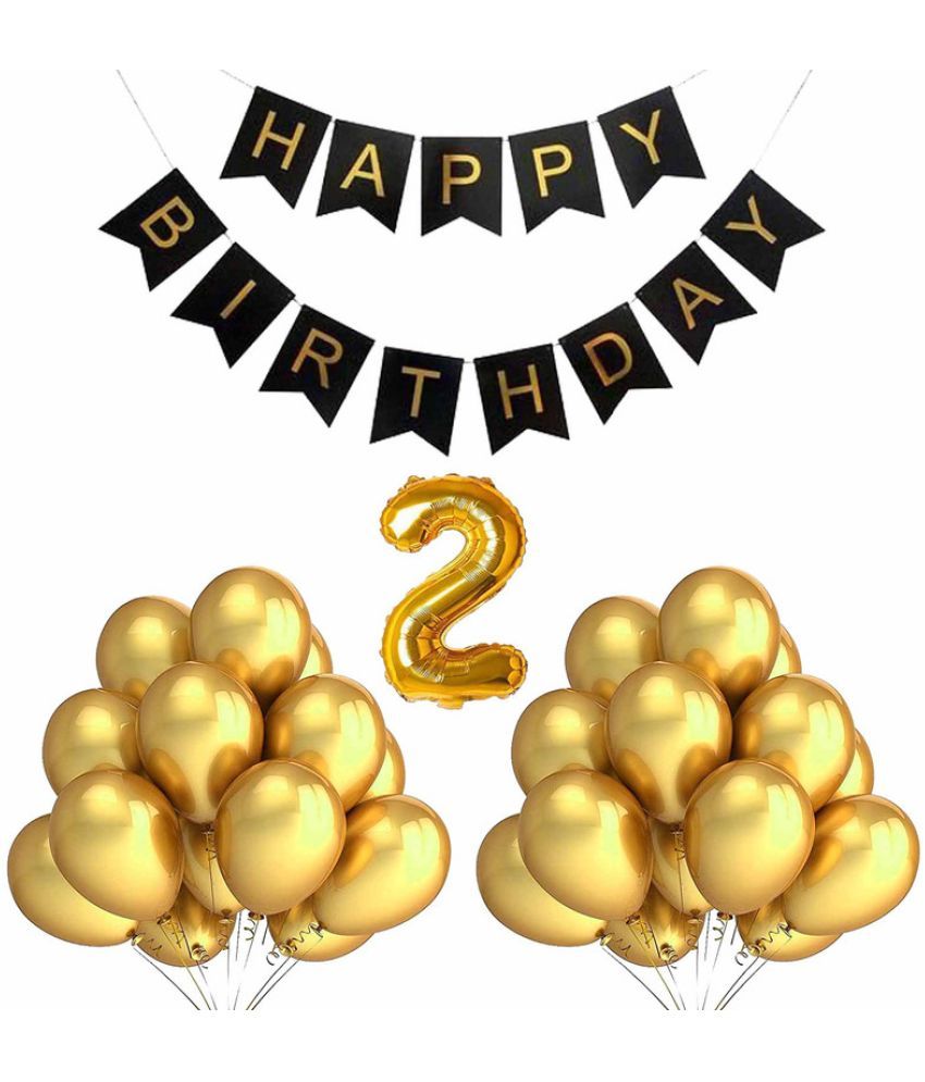     			CRAZYKART Balloon & Banner Theme Second 2nd Birthday Decoration Items For Boys Party Decoration Kit Balloon Combo Pack Of 32 Pcs Gold