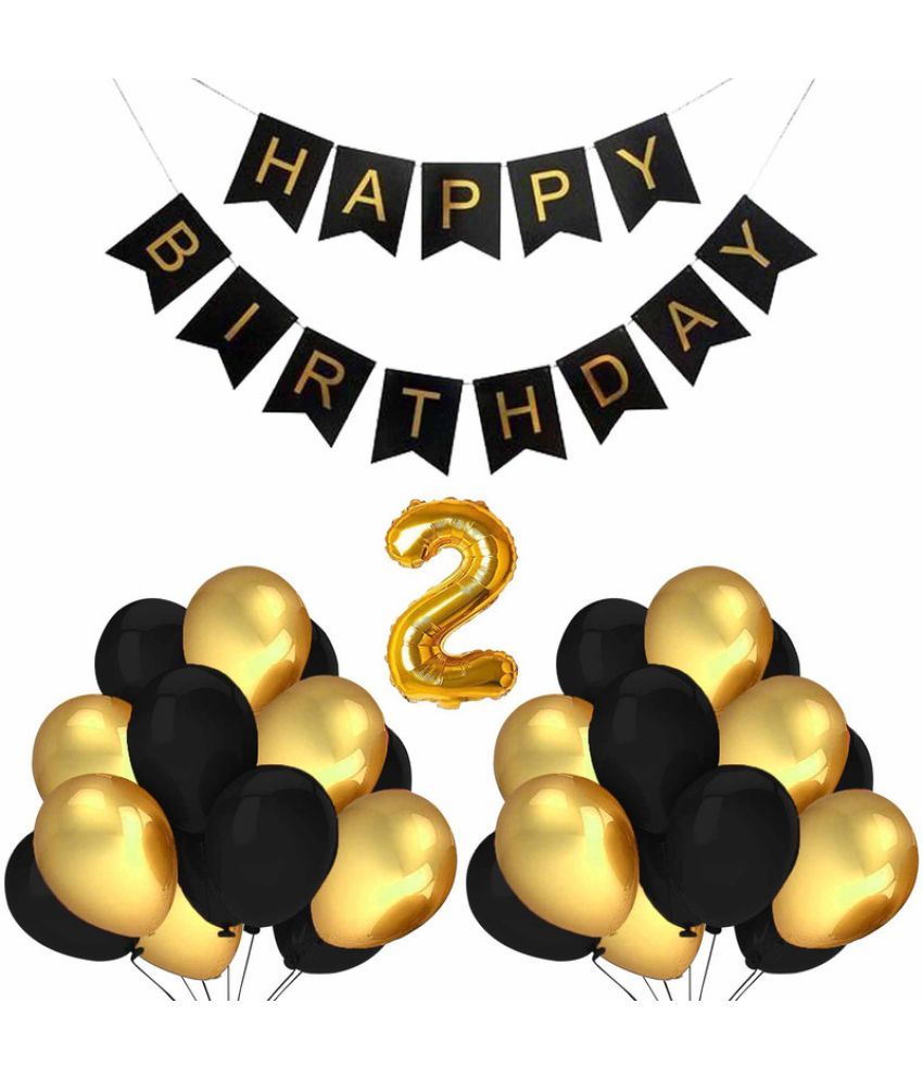     			CRAZYKART Balloon & Banner Theme Second 2nd Birthday Decoration Items For Boys Party Decoration Kit Balloon Combo Pack Of 32 Pcs Gold