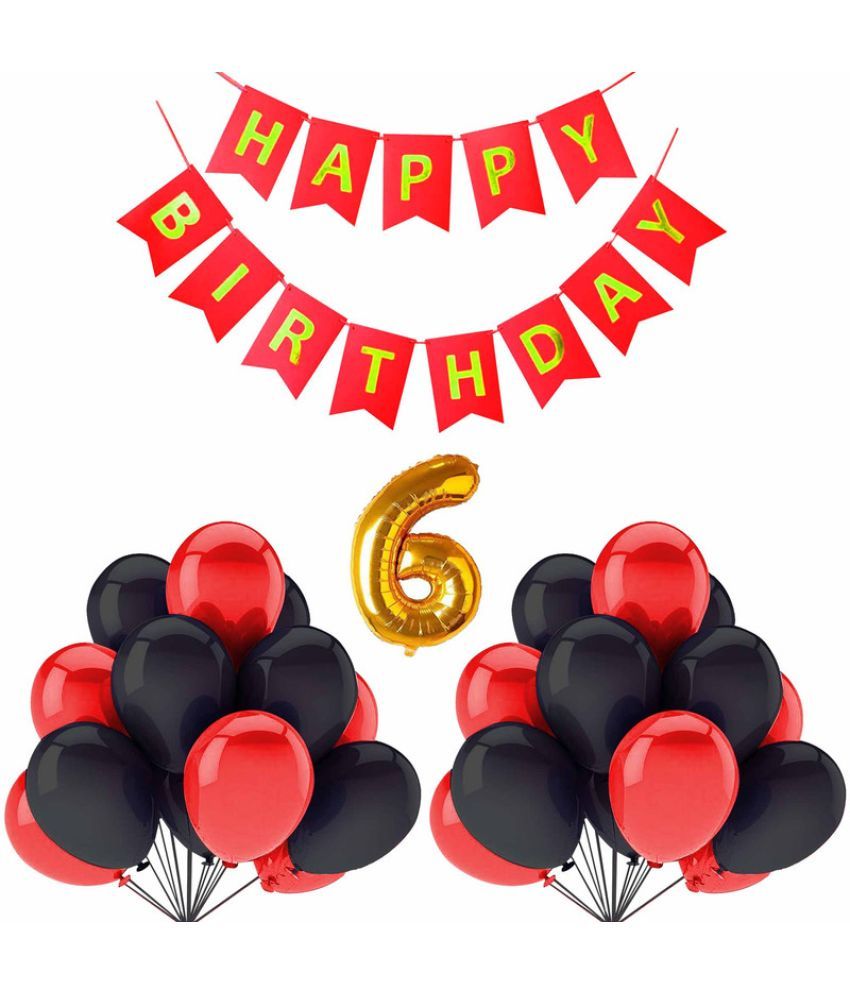     			CRAZYKART Balloon & Banner Theme Sixth 6th Birthday Decoration Items For Girls Party Decoration Kit Balloon Combo Pack Of 32 Pcs Red