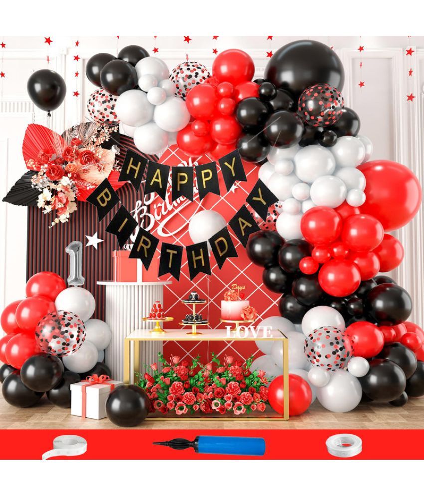     			CRAZYKART Balloon Theme First 1st Birthday Decoration Items For Girls Party Decoration Kit Balloon Combo Pack Of 85 Pcs Red