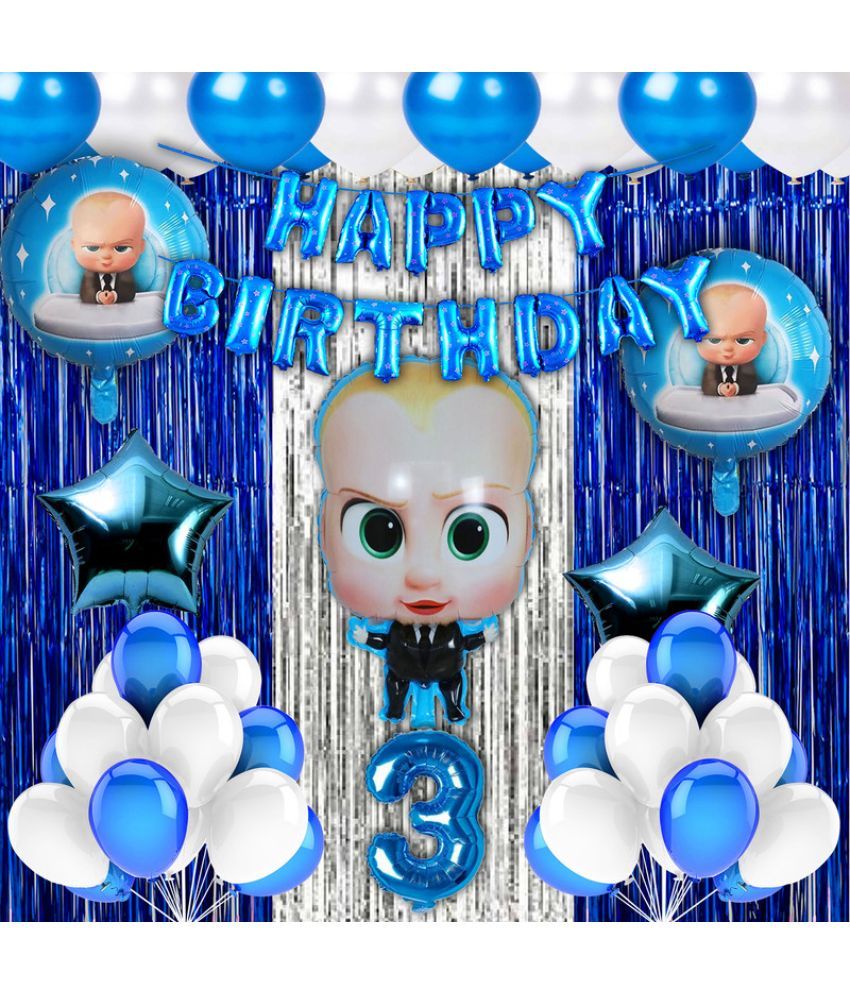     			CRAZYKART Boss Baby Theme Third 3rd Birthday Decoration Items For Boys Party Decoration Kit Balloon Combo Pack Of 40 Pcs Blue