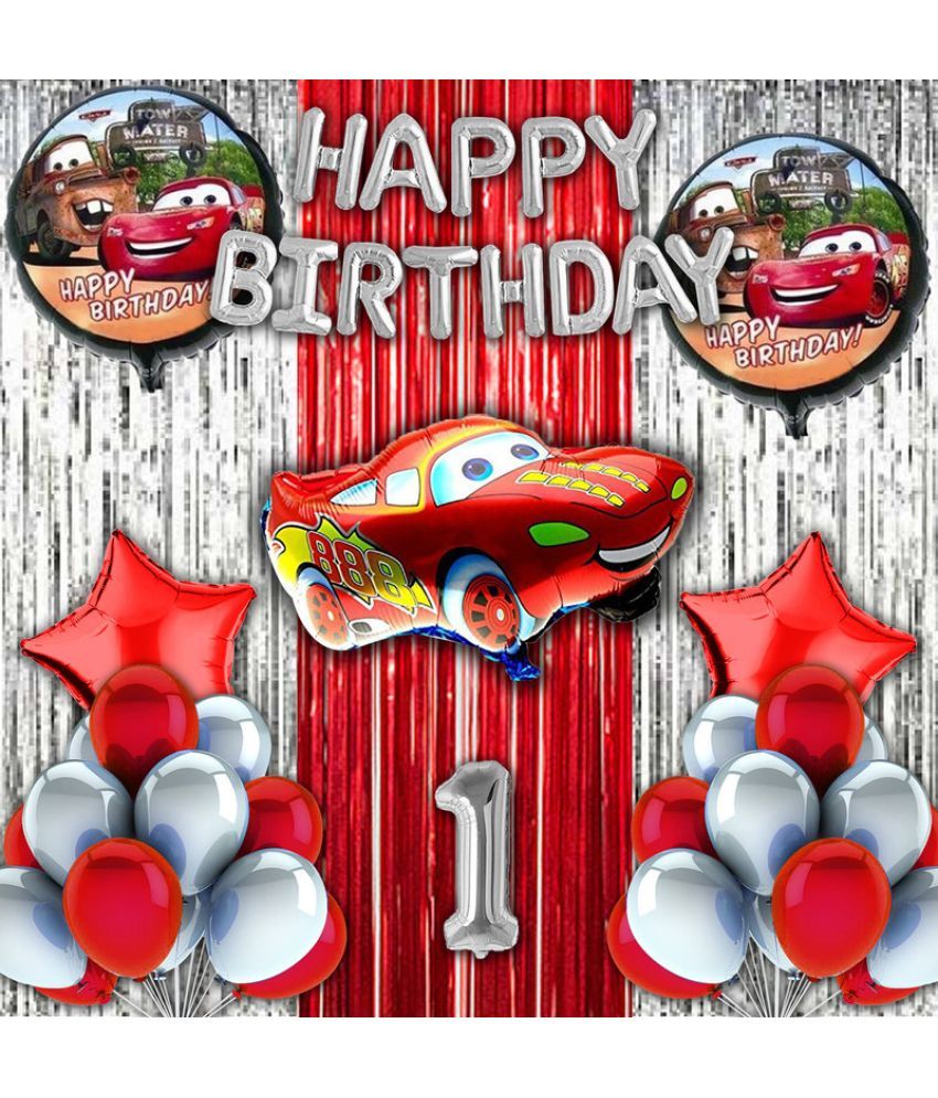     			CRAZYKART Cars Theme First 1st Birthday Decoration Items For Boys Party Decoration Kit Balloon Combo Pack Of 40 Pcs Red