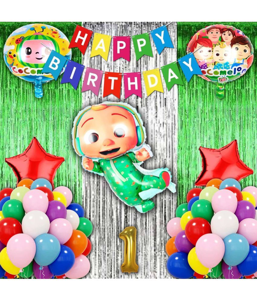     			CRAZYKART Cocomelon Theme First 1st Birthday Decoration Items For Boys Party Decoration Kit Balloon Combo Pack Of 40 Pcs Green