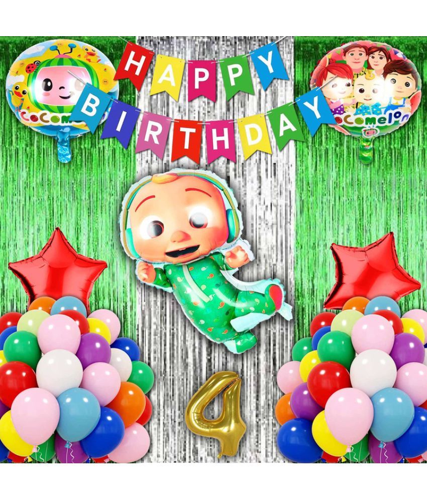     			CRAZYKART Cocomelon Theme Fourth 4th Birthday Decoration Items For Boys Party Decoration Kit Balloon Combo Pack Of 40 Pcs Green