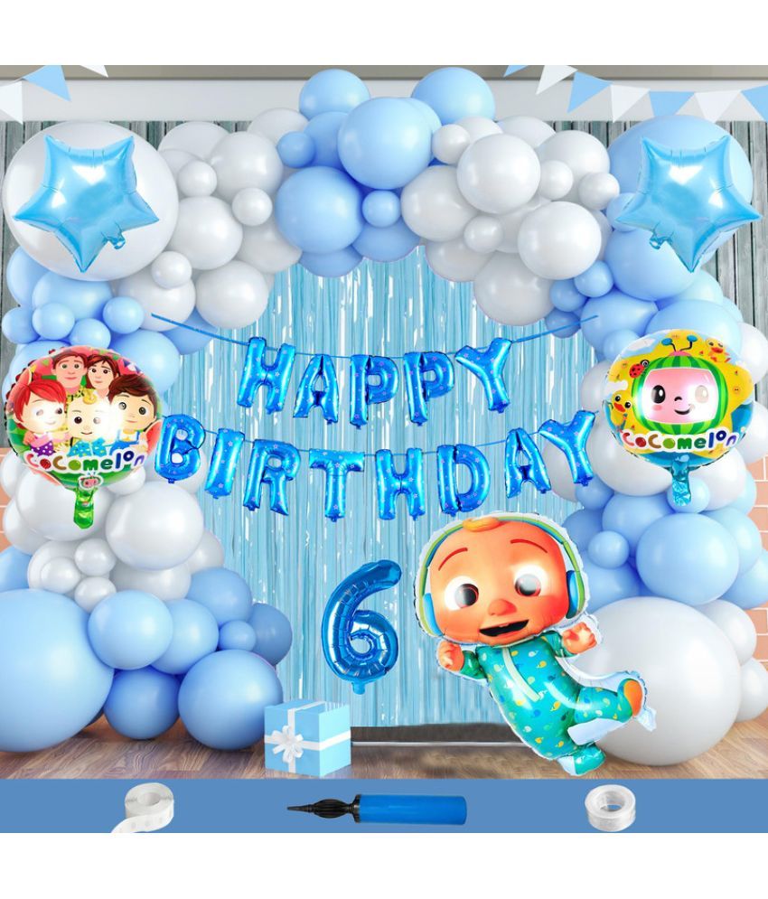     			CRAZYKART Cocomelon Theme Sixth 6th Birthday Decoration Items For Boys Party Decoration Kit Balloon Combo Pack Of 112 Pcs Blue