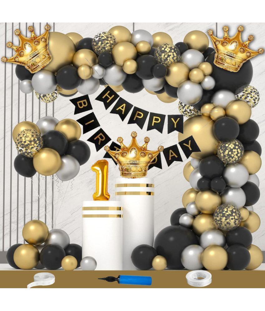     			CRAZYKART Crown Theme First 1st Birthday Decoration Items For Boys Party Decoration Kit Balloon Combo Pack Of 73 Pcs Gold