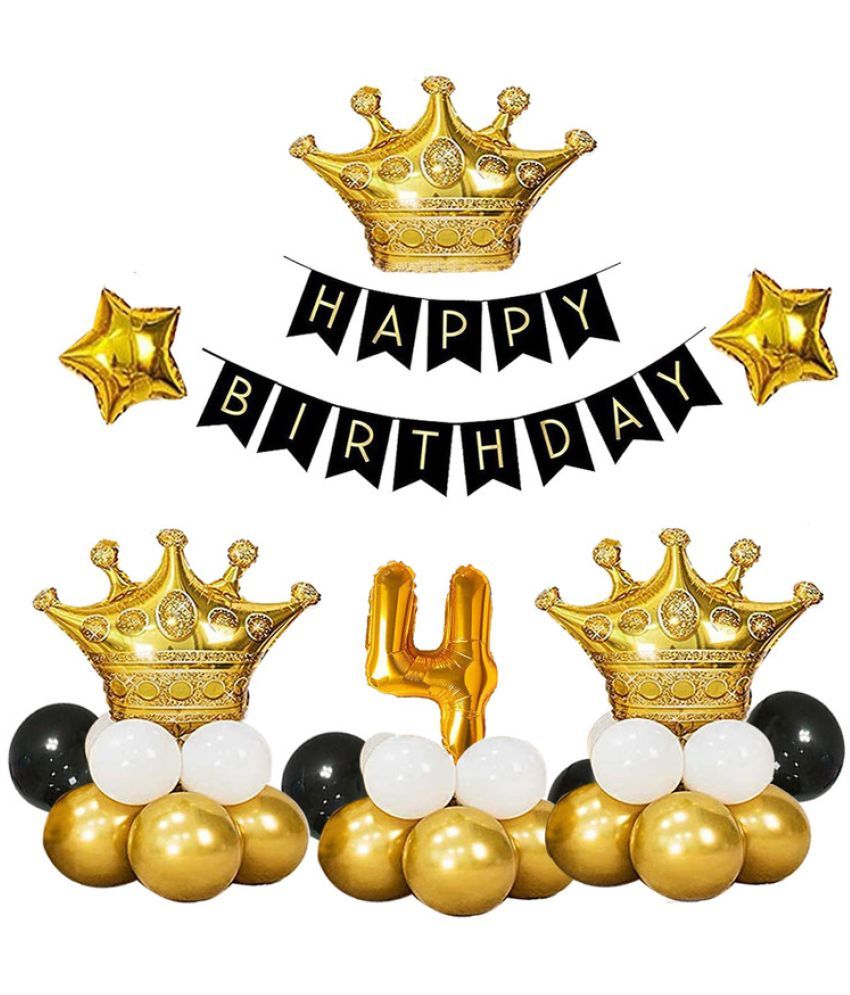     			CRAZYKART Crown Theme Fourth 4th Birthday Decoration Items For Boys Party Decoration Kit Balloon Combo Pack Of 37 Pcs Gold