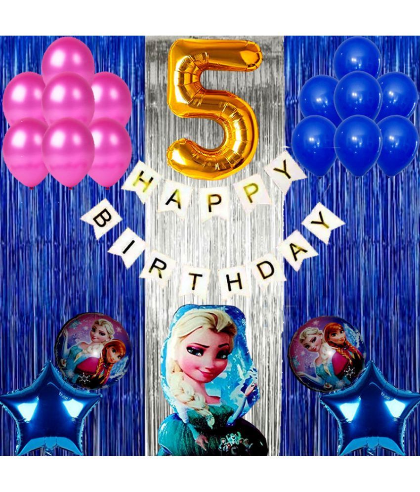     			CRAZYKART Frozen Theme Fifth 5th Birthday Decoration Items For Girls Party Decoration Kit Balloon Combo Pack Of 40 Pcs Blue