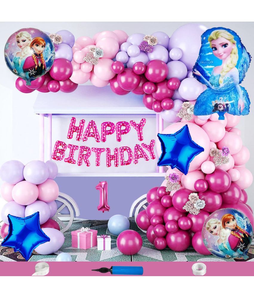     			CRAZYKART Frozen Theme First 1st Birthday Decoration Items For Girls Party Decoration Kit Balloon Combo Pack Of 85 Pcs Pink