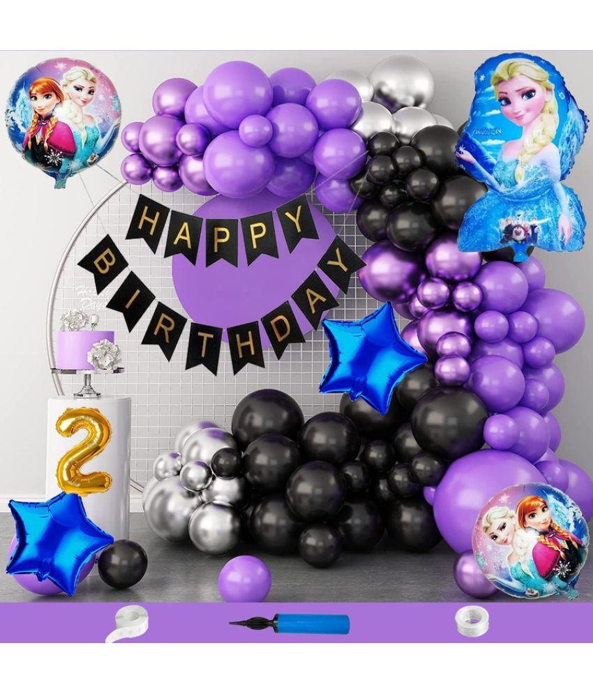     			CRAZYKART Frozen Theme Second 2nd Birthday Decoration Items For Girls Party Decoration Kit Balloon Combo Pack Of 110 Pcs Purple