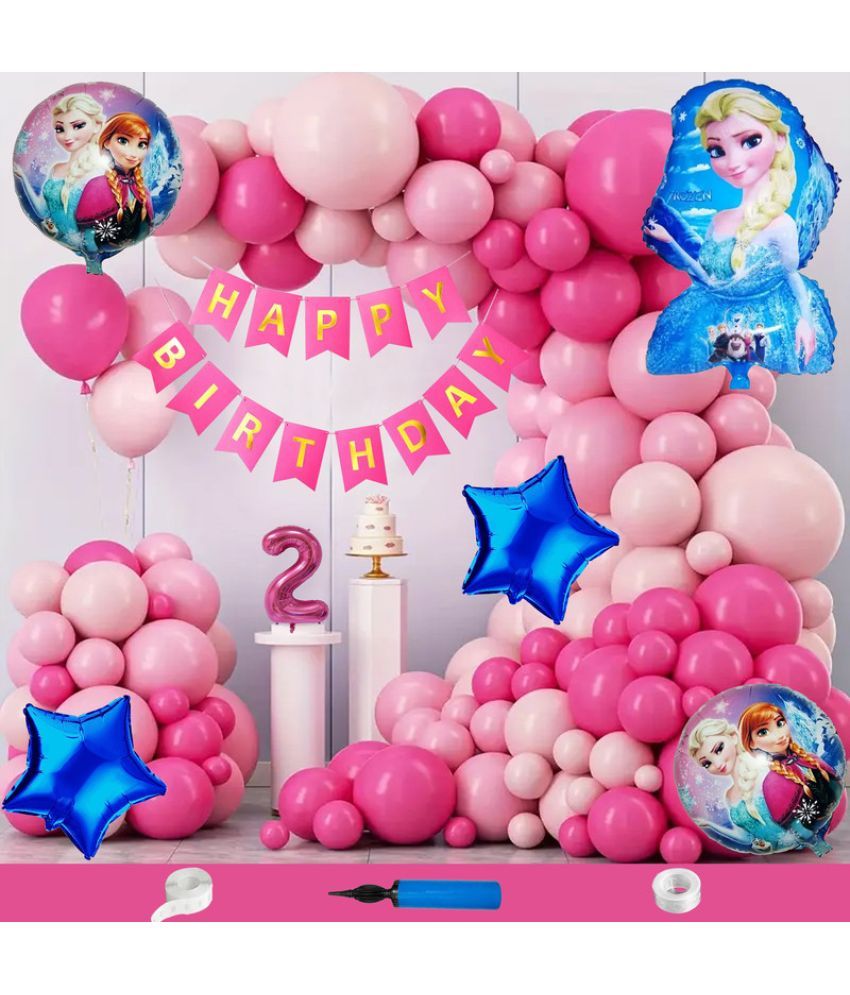     			CRAZYKART Frozen Theme Second 2nd Birthday Decoration Items For Girls Party Decoration Kit Balloon Combo Pack Of 110 Pcs Pink