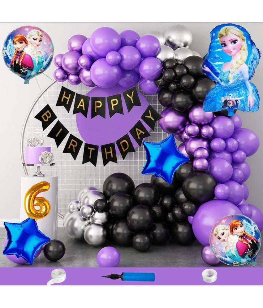     			CRAZYKART Frozen Theme Sixth 6th Birthday Decoration Items For Girls Party Decoration Kit Balloon Combo Pack Of 110 Pcs Purple