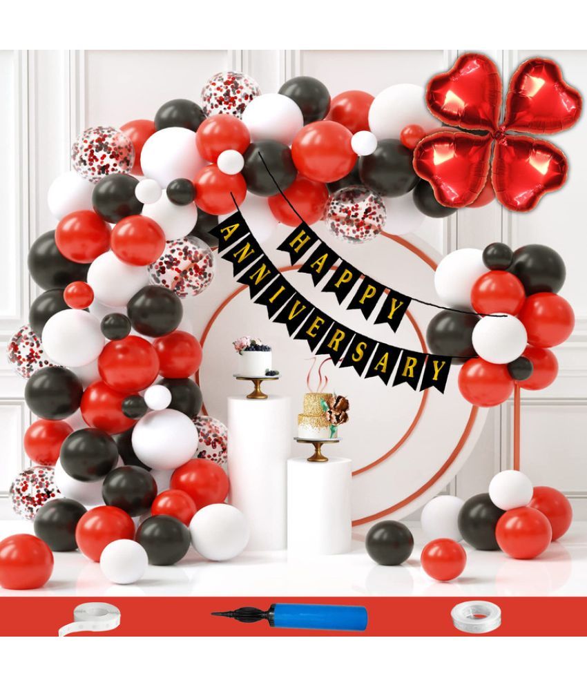     			CRAZYKART Happy Anniversary Decoration Items Kit Combo For Wedding Party Decoration Pack Of 88 Pcs Red Black White