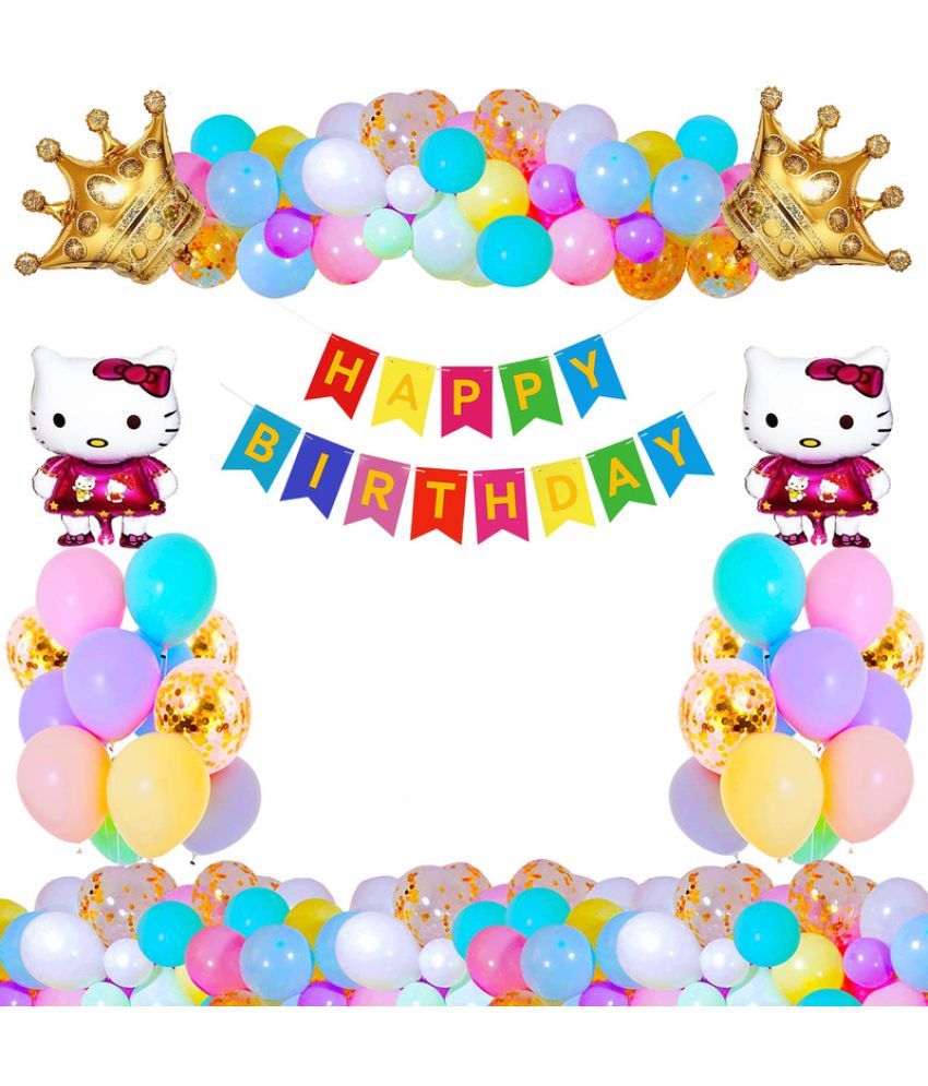     			CRAZYKART Hello Kitty Crown Theme  Birthday Decoration Items For Boys Party Decoration Kit Balloon Combo Pack Of 35 Pcs Gold