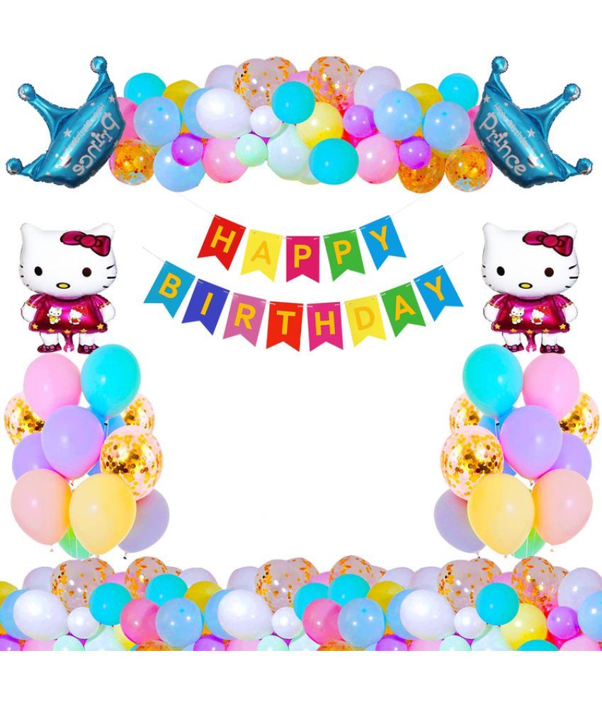     			CRAZYKART Hello Kitty Prince Crown Theme  Birthday Decoration Items For Boys Party Decoration Kit Balloon Combo Pack Of 35 Pcs Blue